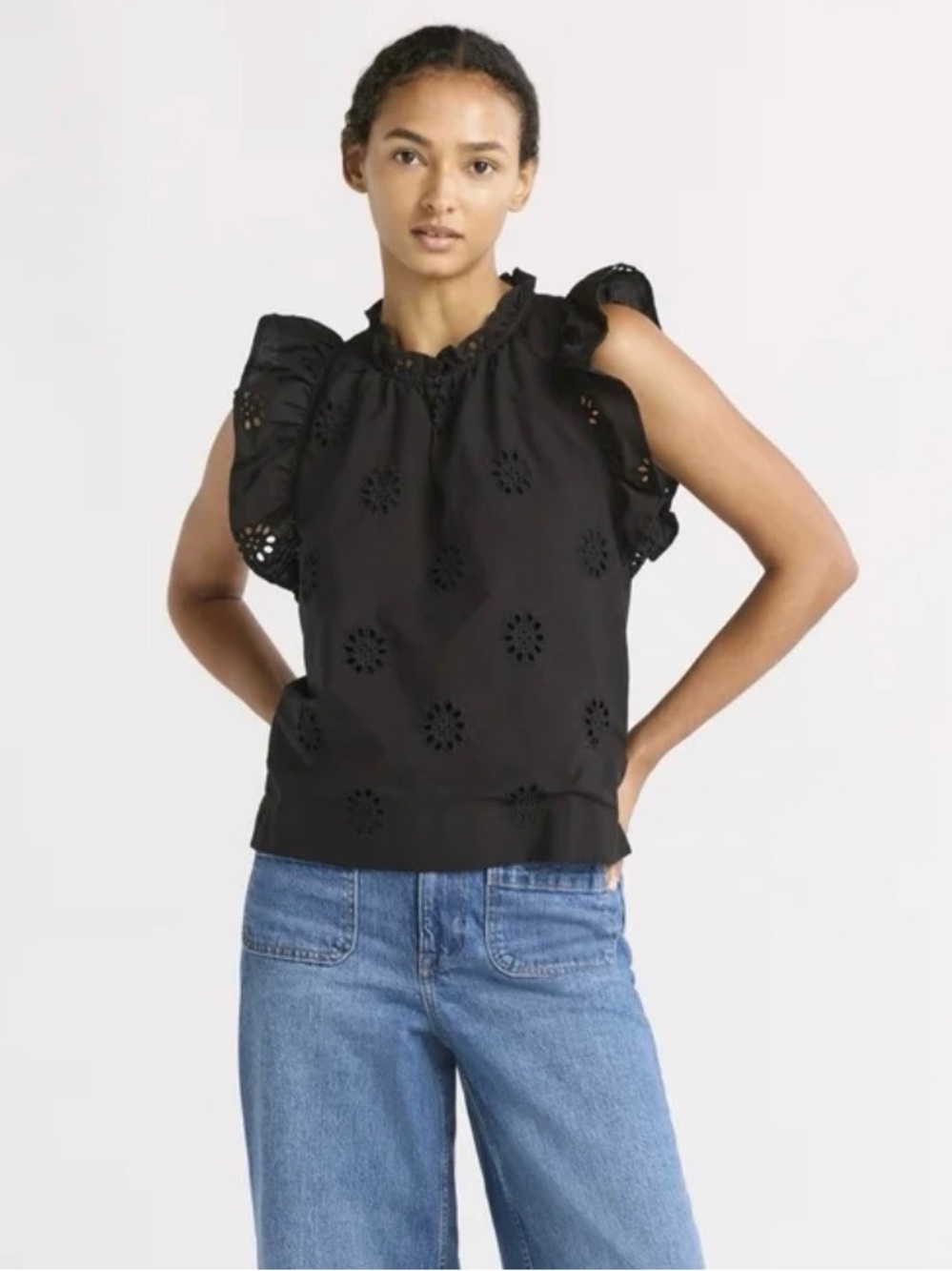 Black Eyelet Ruffle Sleeve Camisole